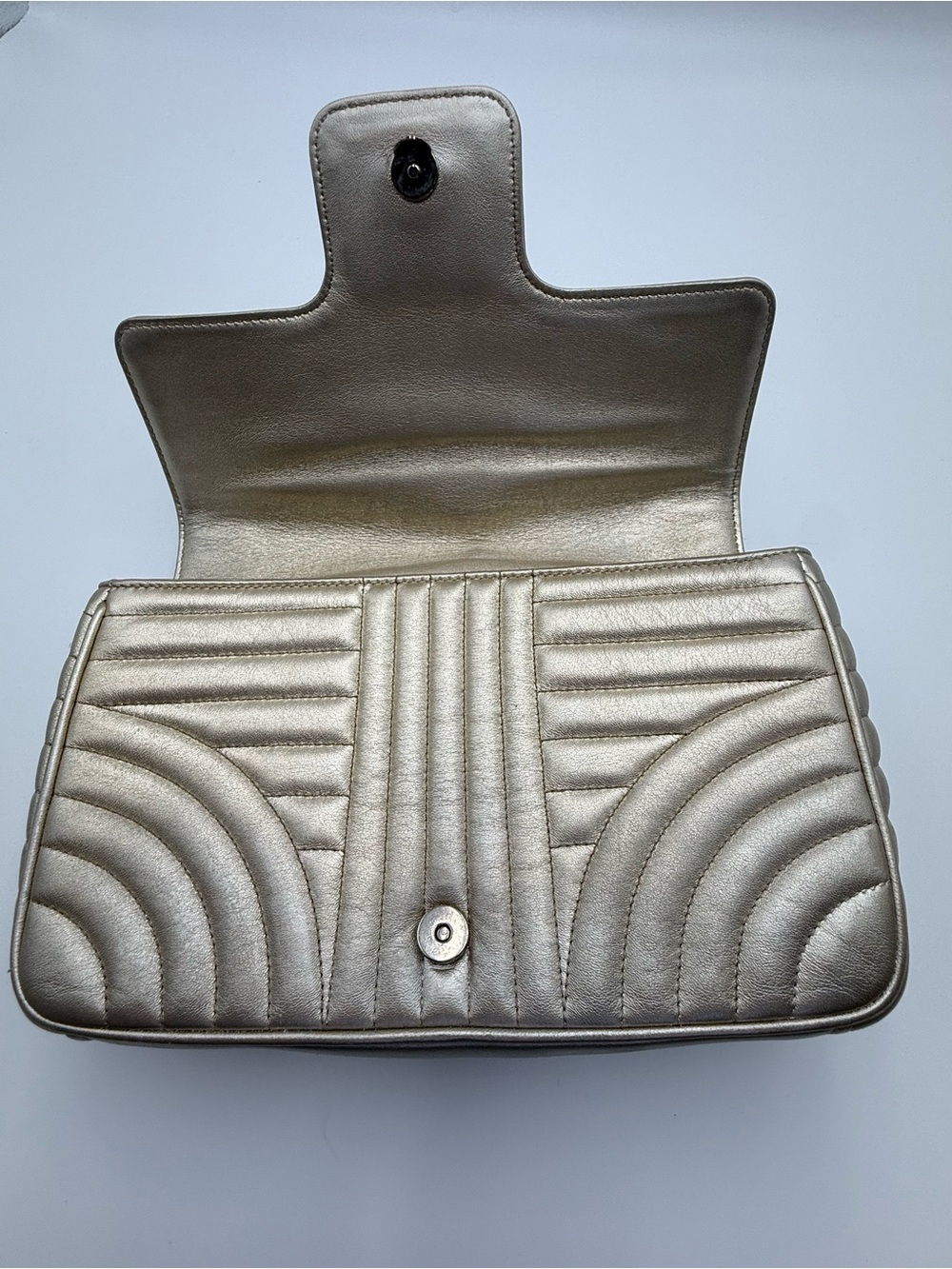 Prada Metallic Champagne Quilted Shoulder Bag with Chain Strap - Picture 10 of 13
